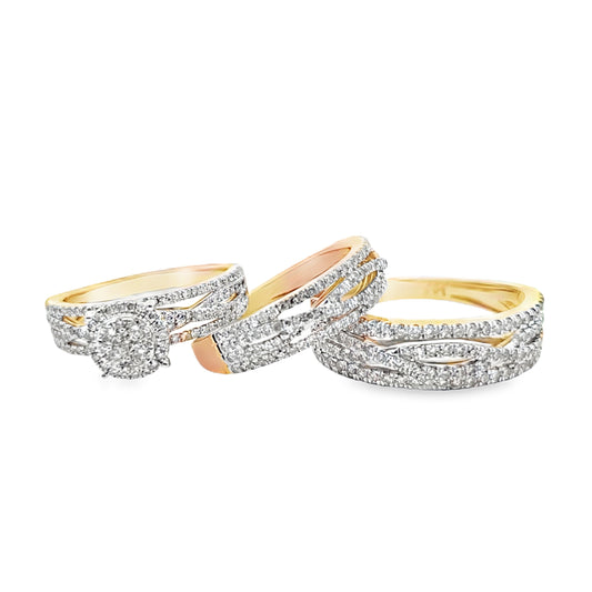 Diamond Wedding Trio Set Ring 1.89 ctw 14K Yellow Gold