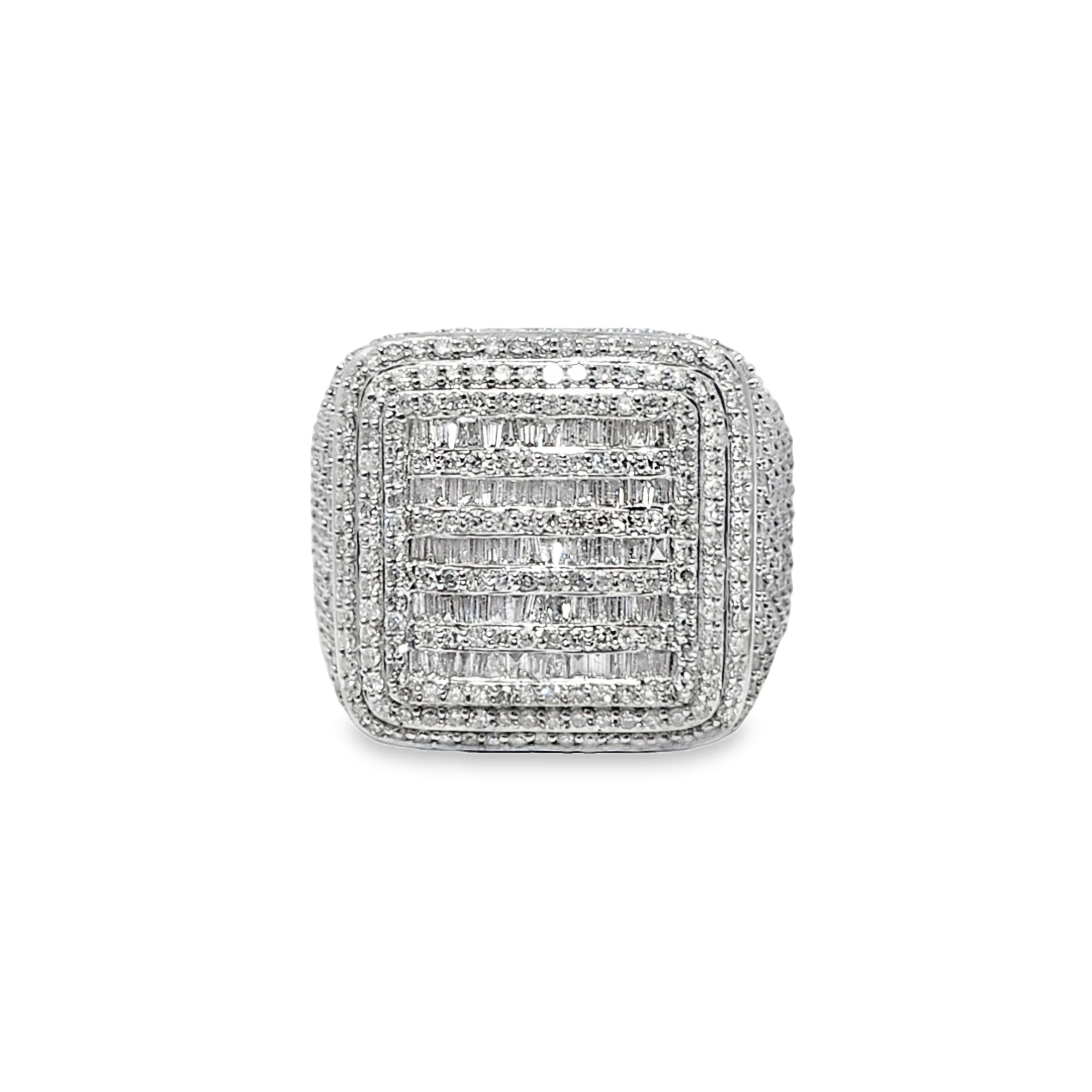 Men’s Diamond Baguette Ring 3.29 CTW | 10K Yellow Gold Square Iced-Out Pinky Ring