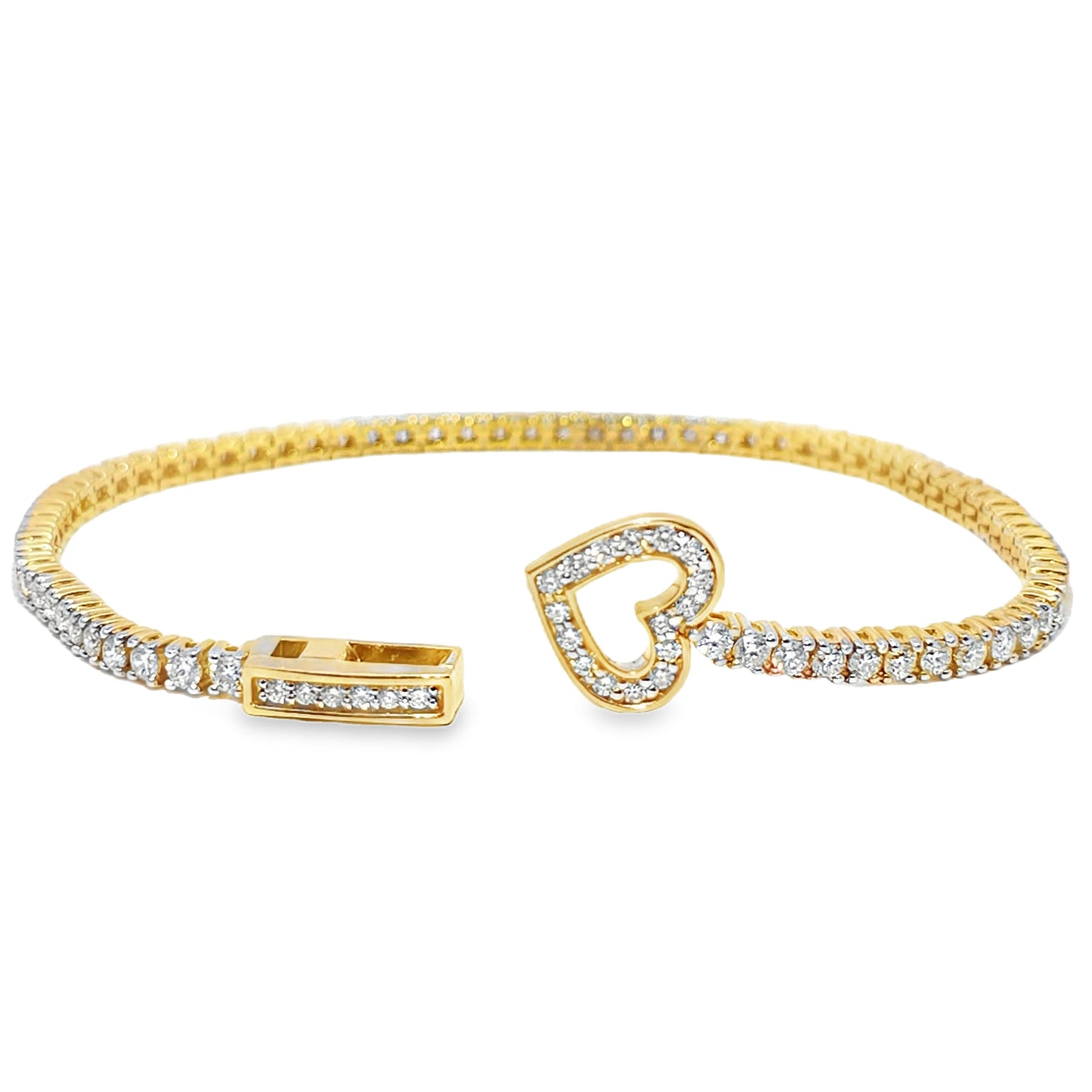 14K Yellow Gold Women's Diamond Tennis Bracelet 3.00ctw with Heart Clasp