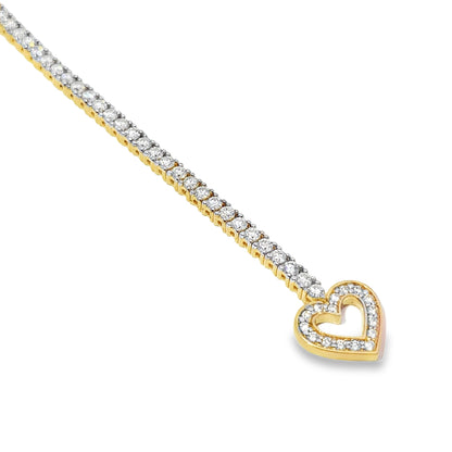 14K Yellow Gold Women's Diamond Tennis Bracelet 3.00ctw with Heart Clasp