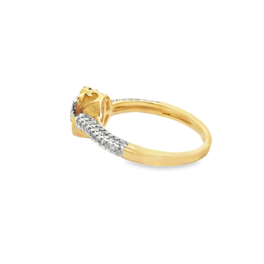 10K Yellow Gold Diamond Halo Engagement Ring Oval Cluster Pave Band 0.43 CTW