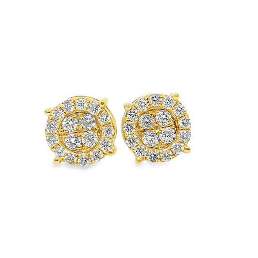 10K Yellow Gold 0.71 ctw Diamond Circle Earrings | Halo Set 4-Prong | Jewelry Palace