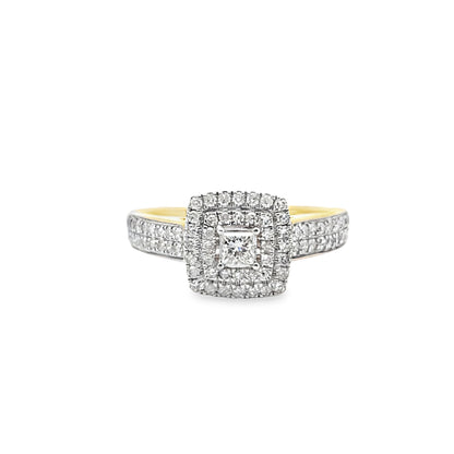 Diamond Engagement Ring with Band 0.84 ctw 10K Yellow Gold