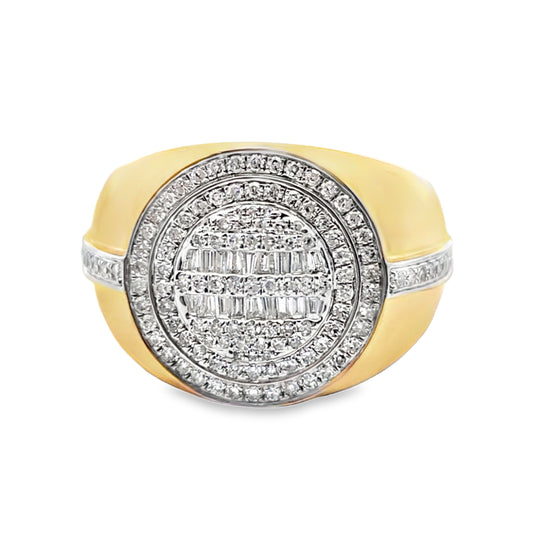 Men’s Diamond Round Baguette Pinky Ring 0.73 CTW | 10K Yellow Gold Iced-Out Design