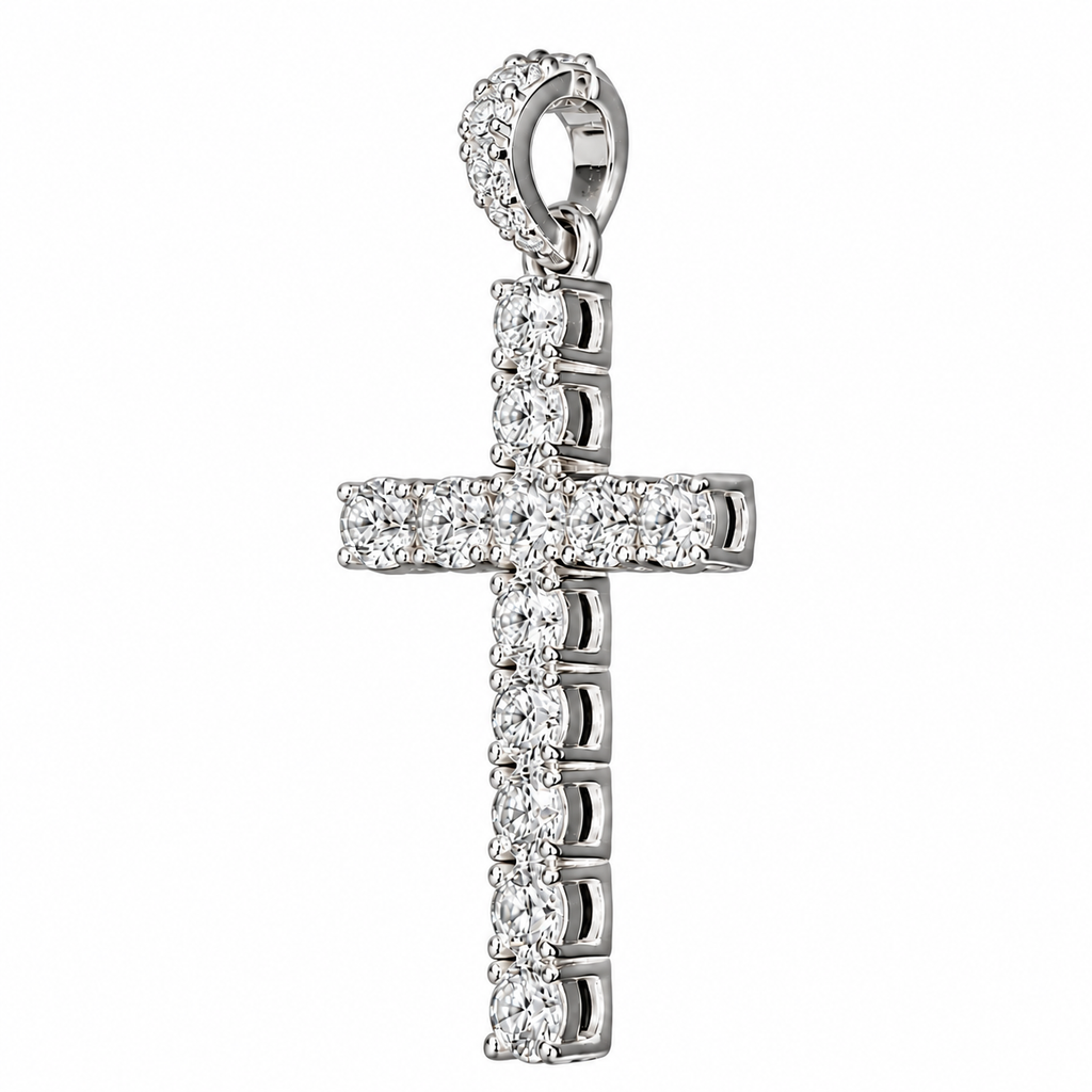 6.70 CTW Lab Grown Diamond Cross Pendant – 50 Pointer Diamond Iced Out Cross in Silver