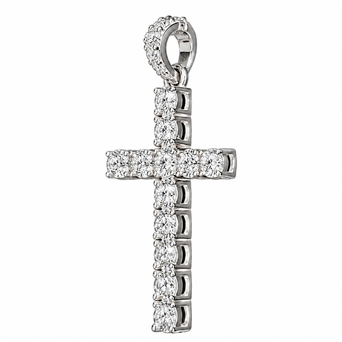 6.70 CTW Lab Grown Diamond Cross Pendant – 50 Pointer Diamond Iced Out Cross in Silver