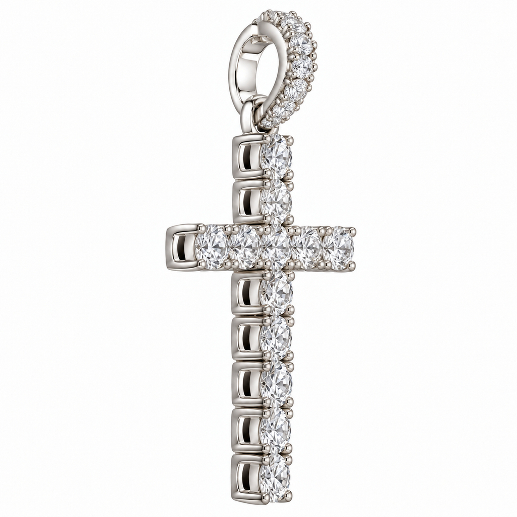 6.70 CTW Lab Grown Diamond Cross Pendant – 50 Pointer Diamond Iced Out Cross in Silver