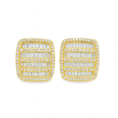 10K Yellow Gold 2.00 ctw Diamond Square Earrings | Iced-Out Cluster Studs | Jewelry Palace