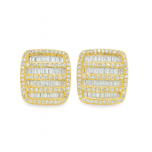 10K Yellow Gold 2.00 ctw Diamond Square Earrings | Iced-Out Cluster Studs | Jewelry Palace