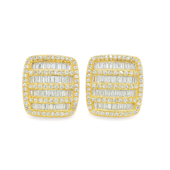 10K Yellow Gold 2.00 ctw Diamond Square Earrings | Iced-Out Cluster Studs | Jewelry Palace