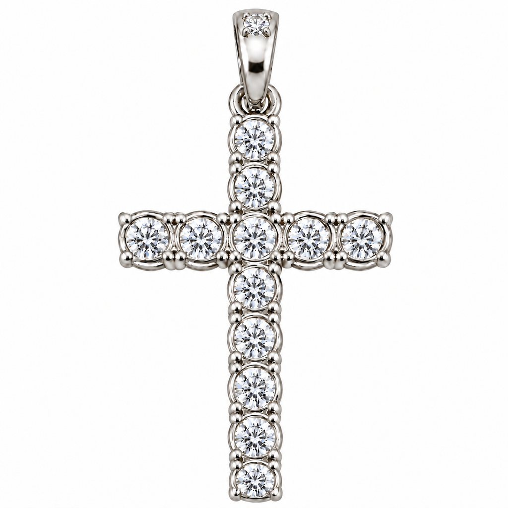 6.70 CTW Lab Grown Diamond Cross Pendant – 50 Pointer Diamond Iced Out Cross in Silver