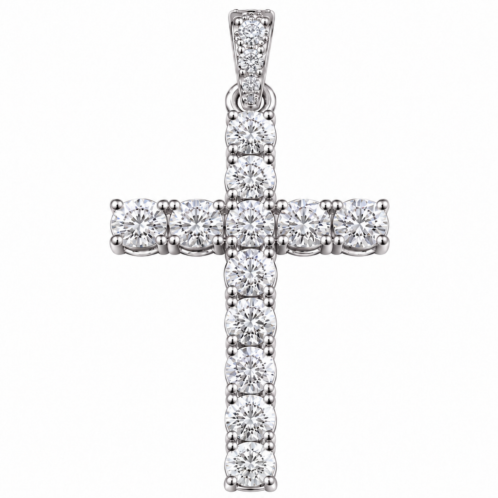 6.70 CTW Lab Grown Diamond Cross Pendant – 50 Pointer Diamond Iced Out Cross in Silver