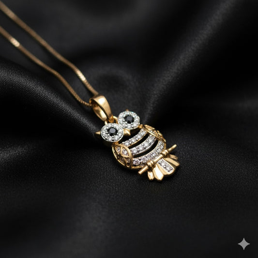 10K Yellow Gold Diamond Owl Pendant Necklace for Women | 1/6 CTW