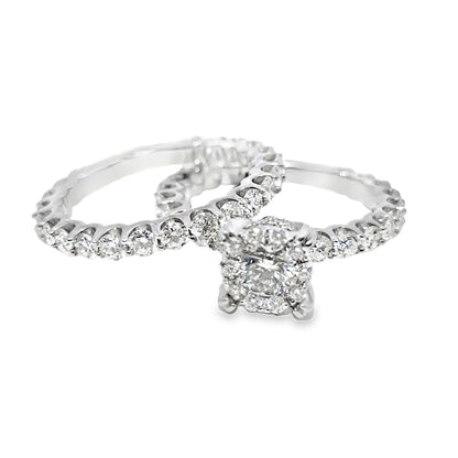 Engagement Ring with Band 4.0 ctw Diamond 14K White Gold