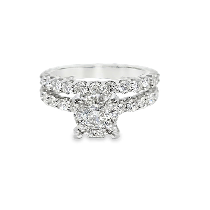 Engagement Ring with Band 4.0 ctw Diamond 14K White Gold