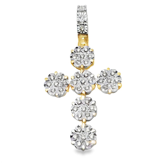 Illusion Set Cross Pendant 0.35 Ct. Diamond 10K Yellow Gold