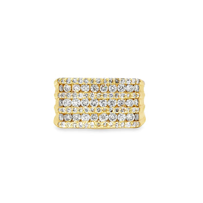 7 Row Mens Diamond Square Ring 1.75 ctw Diamond 10K Yellow Gold