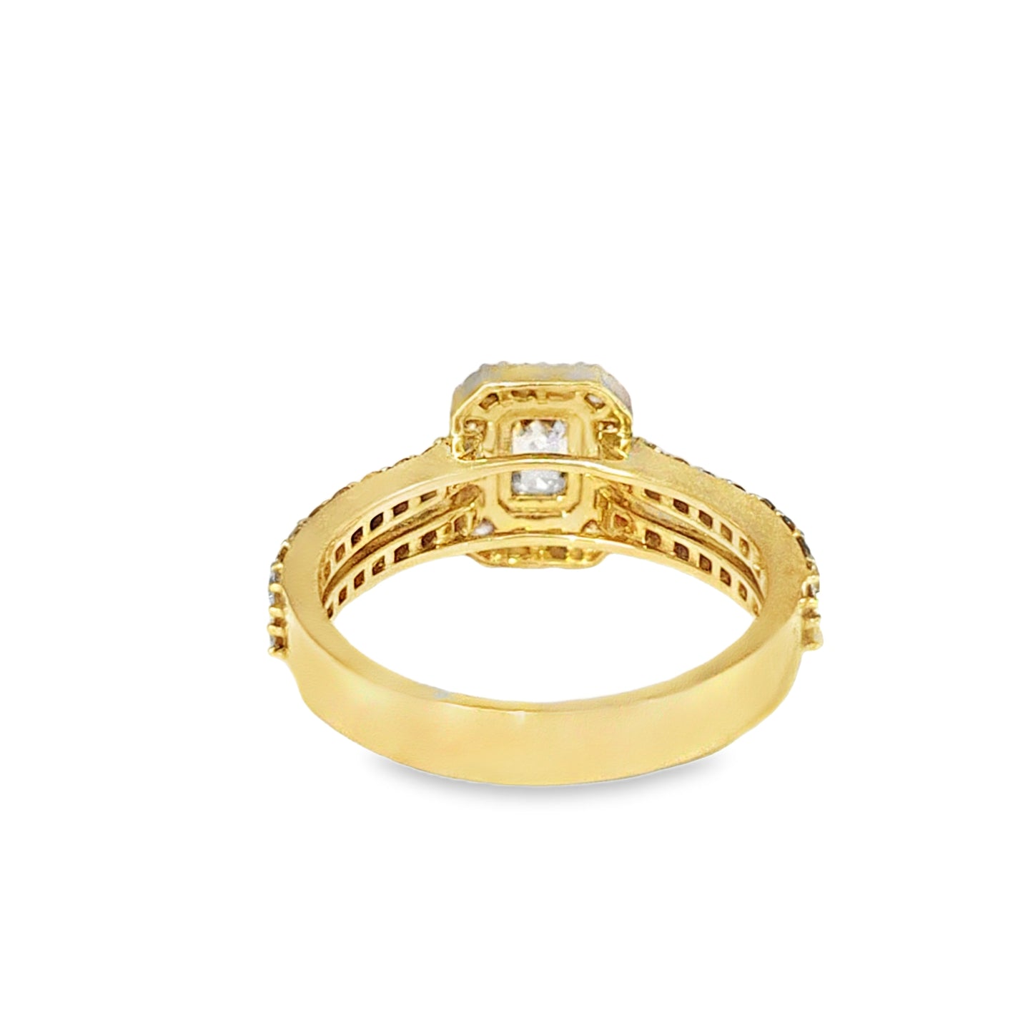 10K Yellow Gold Baguette Center Halo Set Diamond Ring with Band 1.75ctw