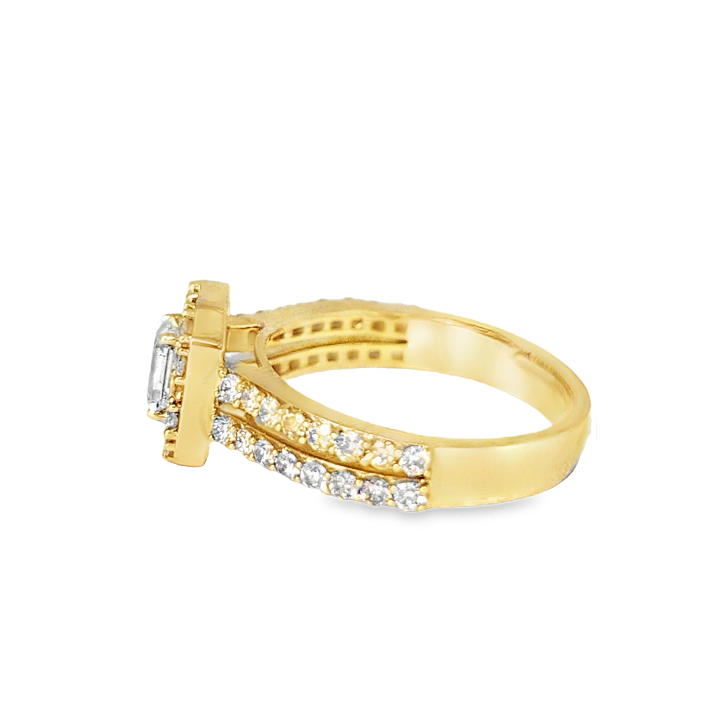 10K Yellow Gold Baguette Center Halo Set Diamond Ring with Band 1.75ctw