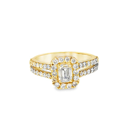 10K Yellow Gold Baguette Center Halo Set Diamond Ring with Band 1.75ctw