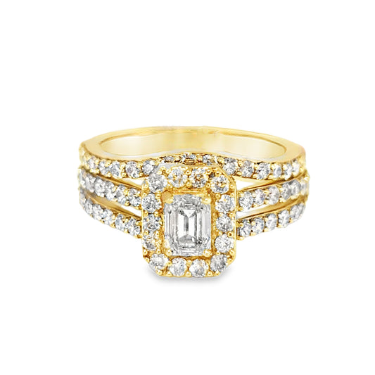 10K Yellow Gold Baguette Center Halo Set Diamond Ring with Band 1.75ctw