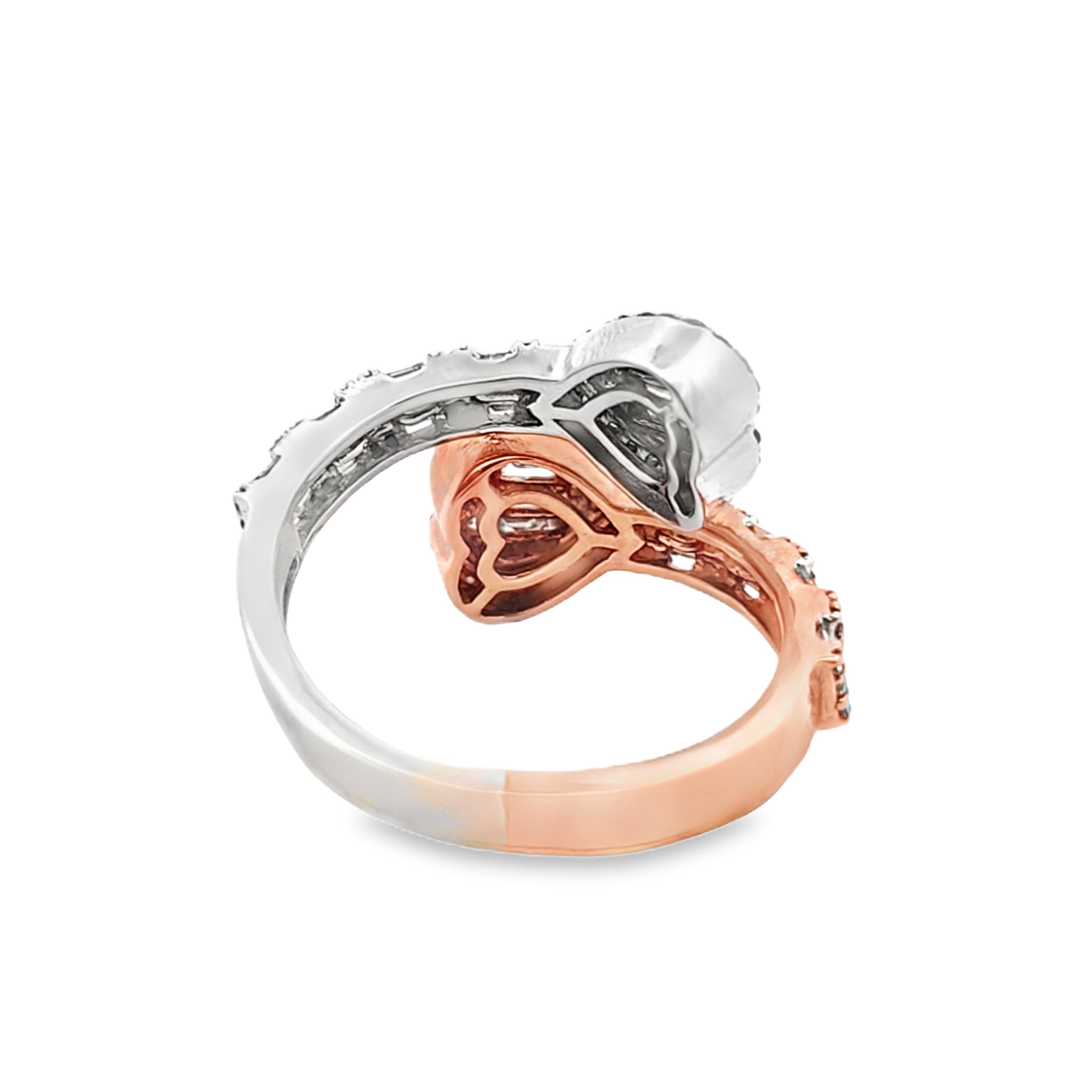 Two-Tone Heart Cuff Ring 1.50 ctw Diamond 10K White Gold