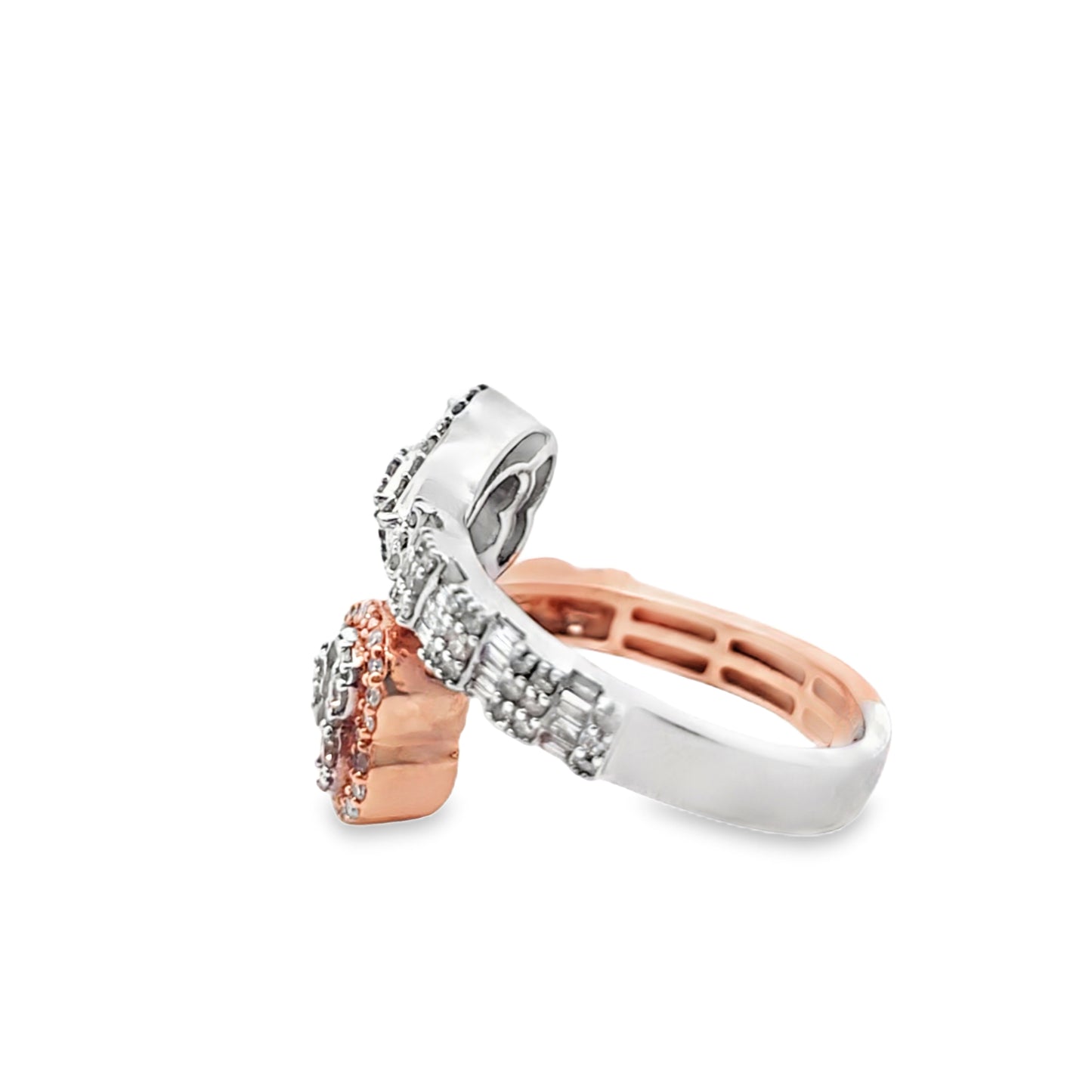 Two-Tone Heart Cuff Ring 1.50 ctw Diamond 10K White Gold
