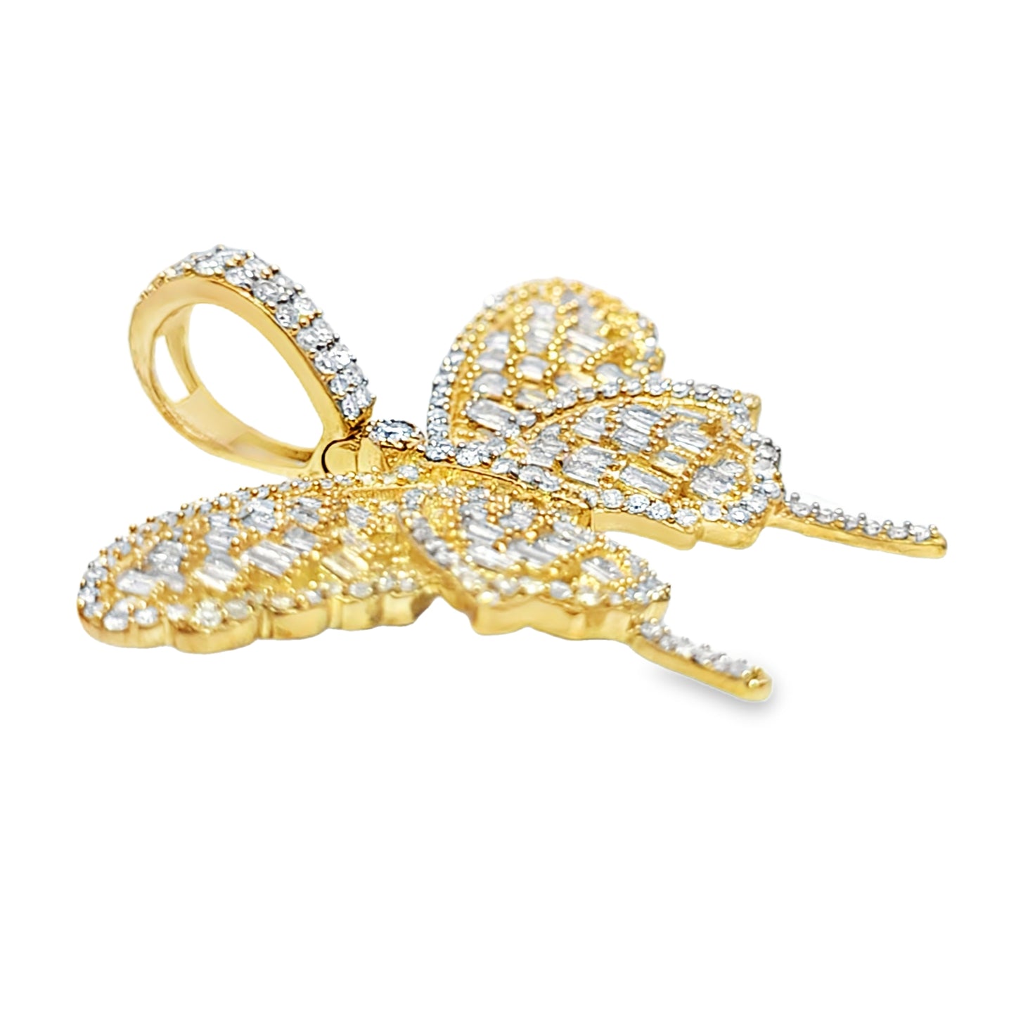 10K Yellow Gold 2.25 ctw Baguette Diamond Elegant Butterfly Pendant | Luxury Statement Jewelry | Jewelry Palace