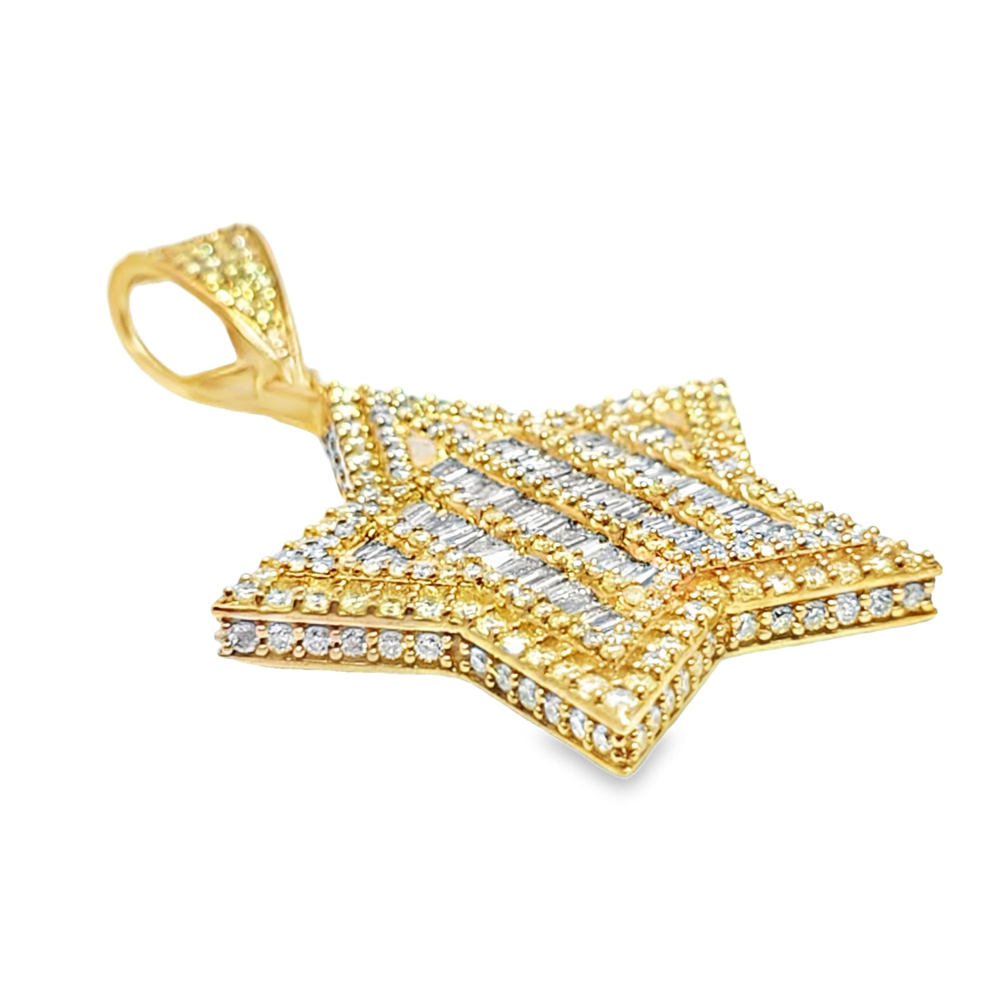 10K Yellow Gold 4.00 ctw Diamond Baguette Star Pendant | Iced-Out Five Point Star | Jewelry Palace