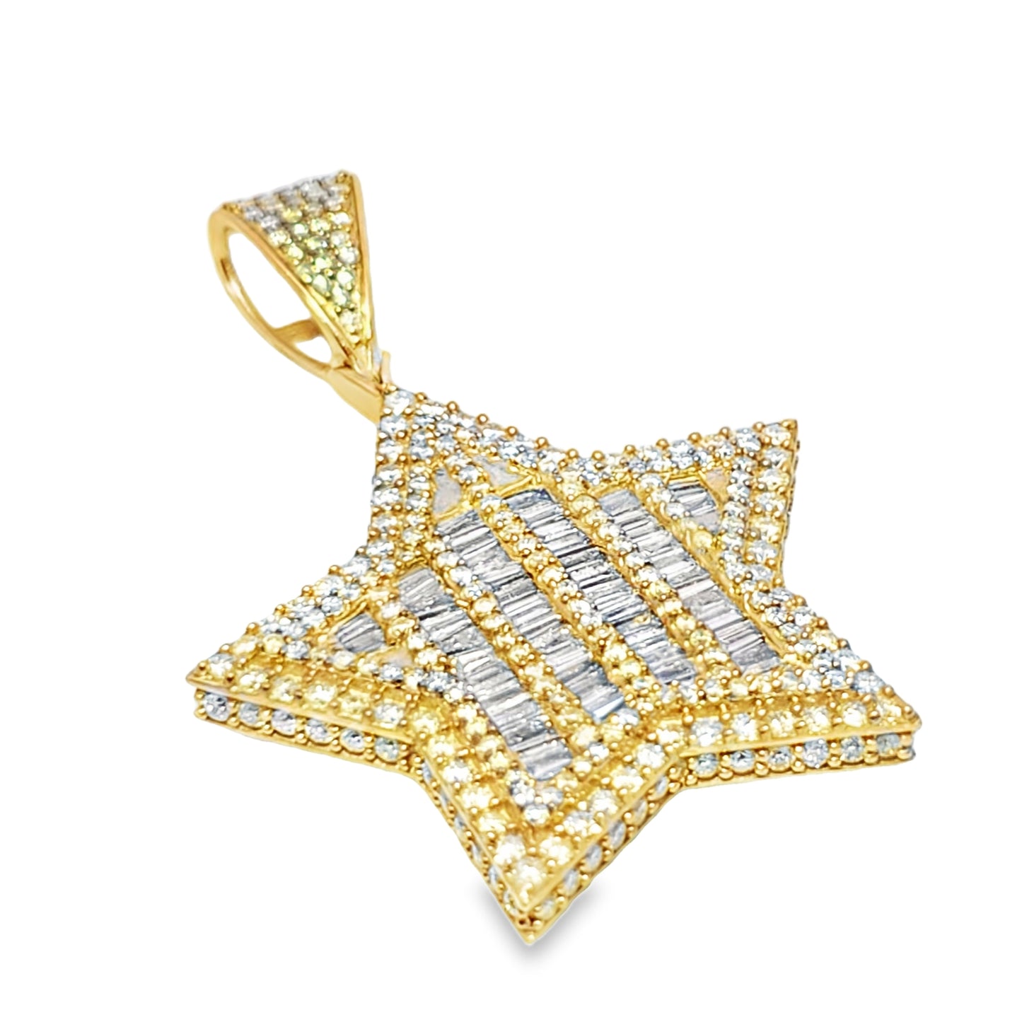 10K Yellow Gold 4.00 ctw Diamond Baguette Star Pendant | Iced-Out Five Point Star | Jewelry Palace