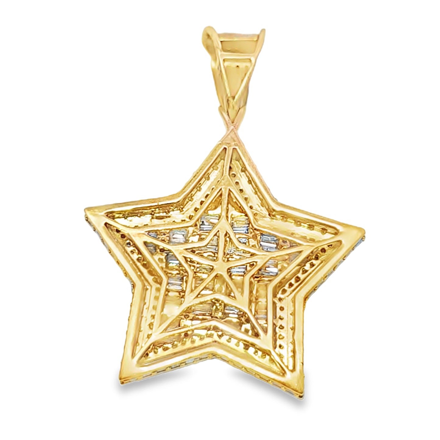 10K Yellow Gold 4.00 ctw Diamond Baguette Star Pendant | Iced-Out Five Point Star | Jewelry Palace