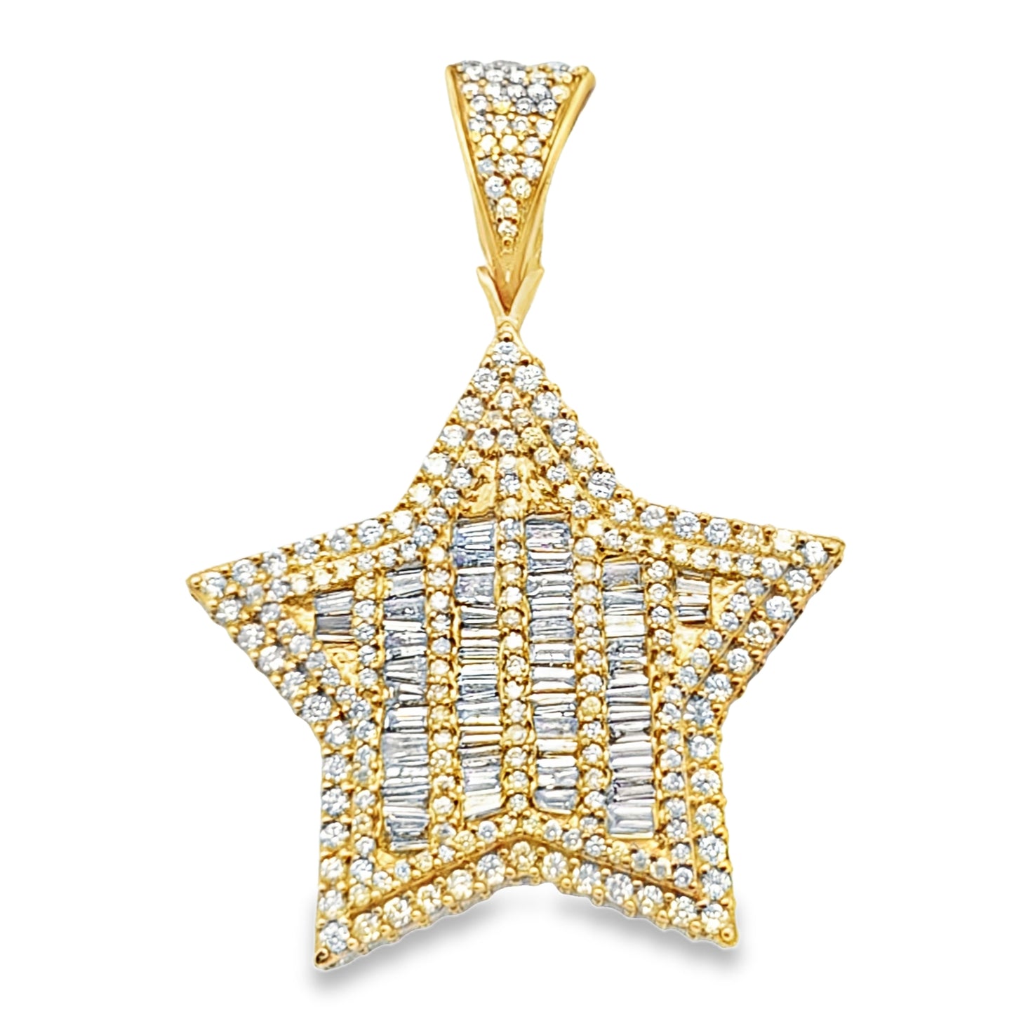 10K Yellow Gold 4.00 ctw Diamond Baguette Star Pendant | Iced-Out Five Point Star | Jewelry Palace