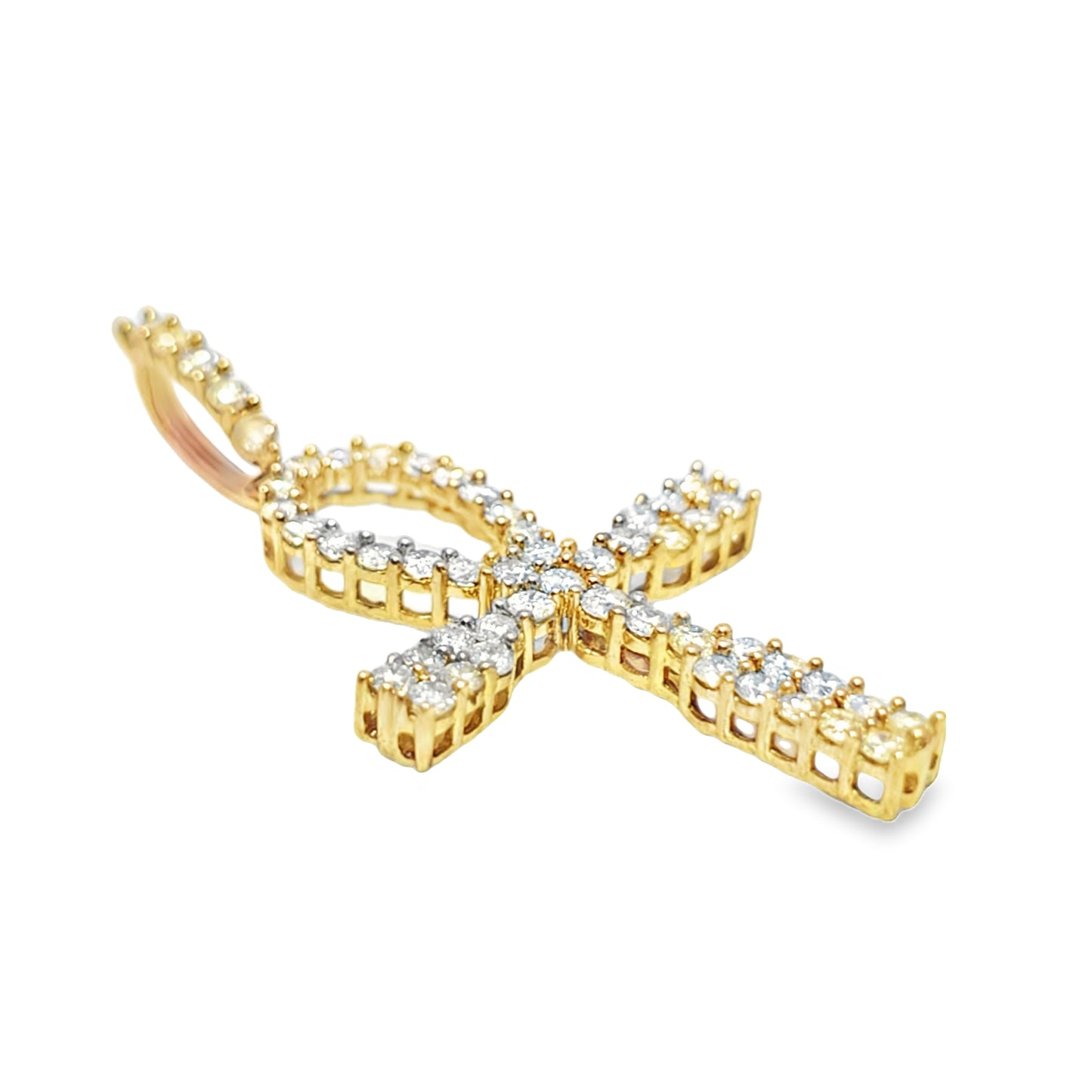 10K Yellow Gold Diamond One Row Ankh Cross Pendant 1.25 ctw