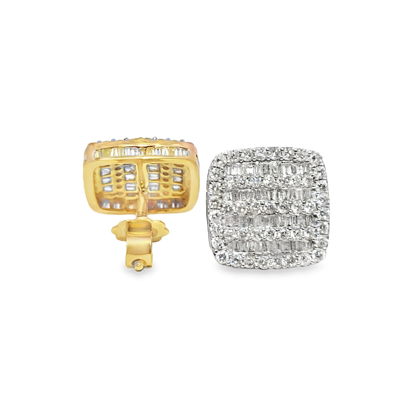 10K Yellow Gold 2.00 ctw Diamond Square Earrings | Iced-Out Cluster Studs | Jewelry Palace