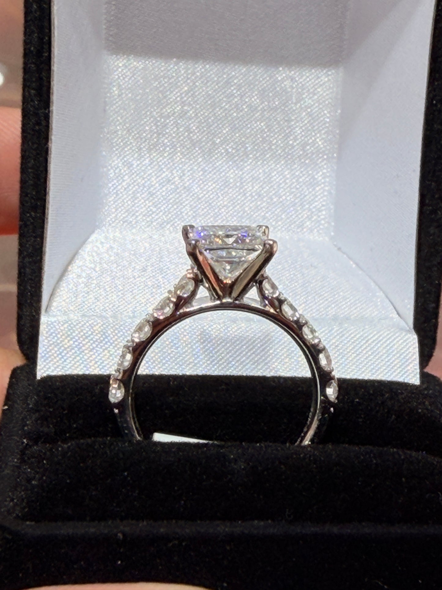 2.01 CT Princess Cut IGI Certified Lab Grown Diamond Engagement Ring – 18K White Gold 3.01 ctw Overall