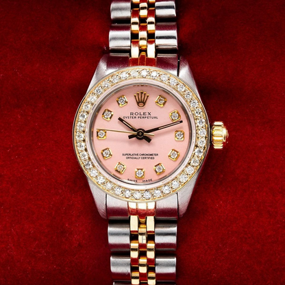 Women's Rolex 1.00ct Diamond Bezel Watch 26mm Pink Dial