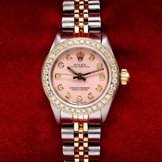Women's Rolex 1.00ct Diamond Bezel Watch 26mm Pink Dial
