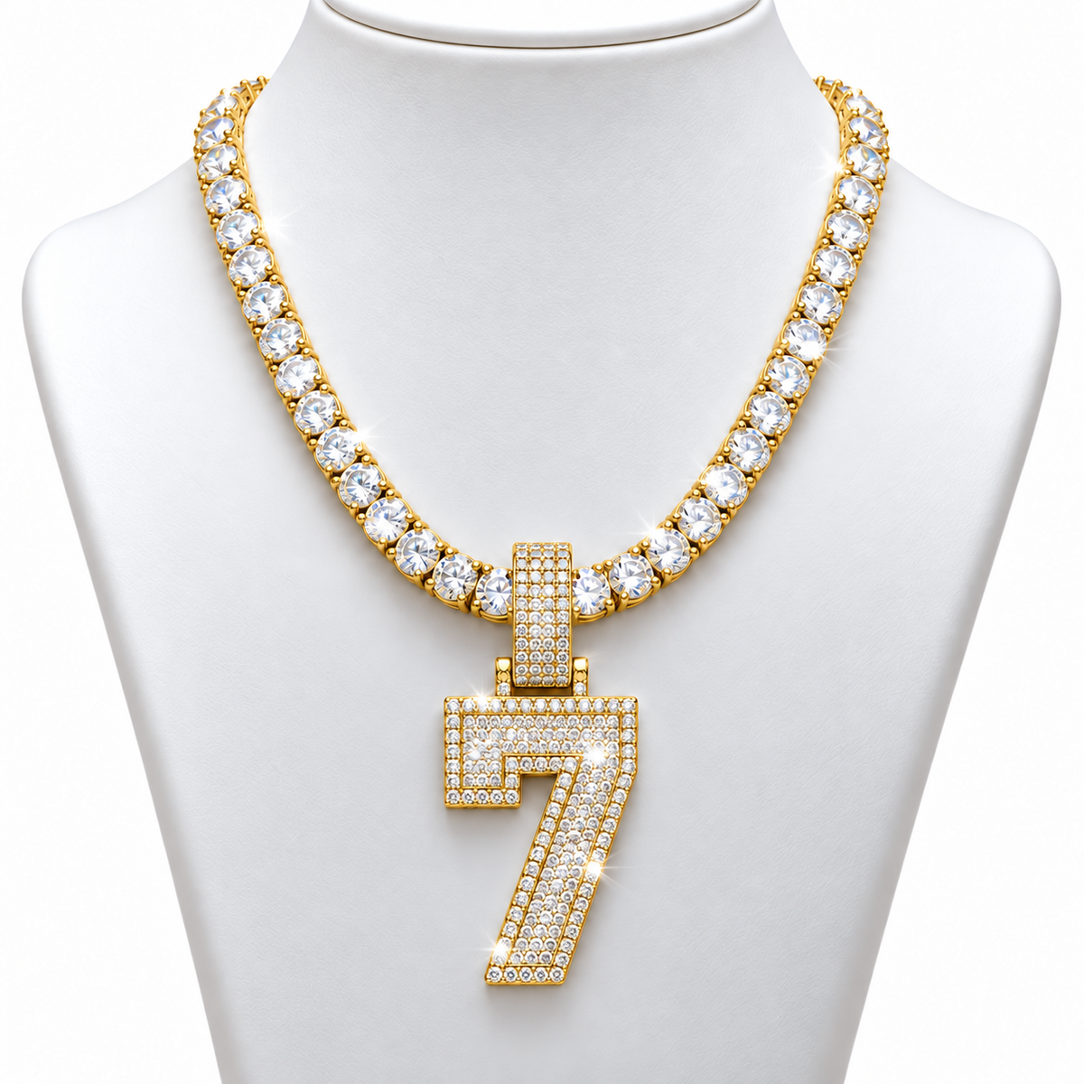5MM VVS Moissanite Tennis Chain + Custom Number Pendant | 925 Silver