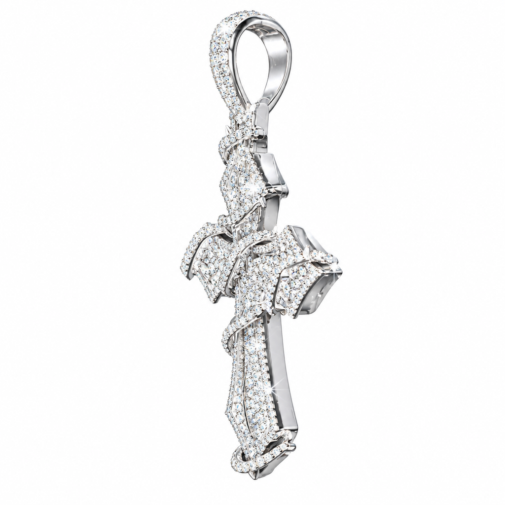 6.35 CTW Lab Grown Diamond Cross Pendant – 3 Inch Iced Out Silver Cross for Men & Women