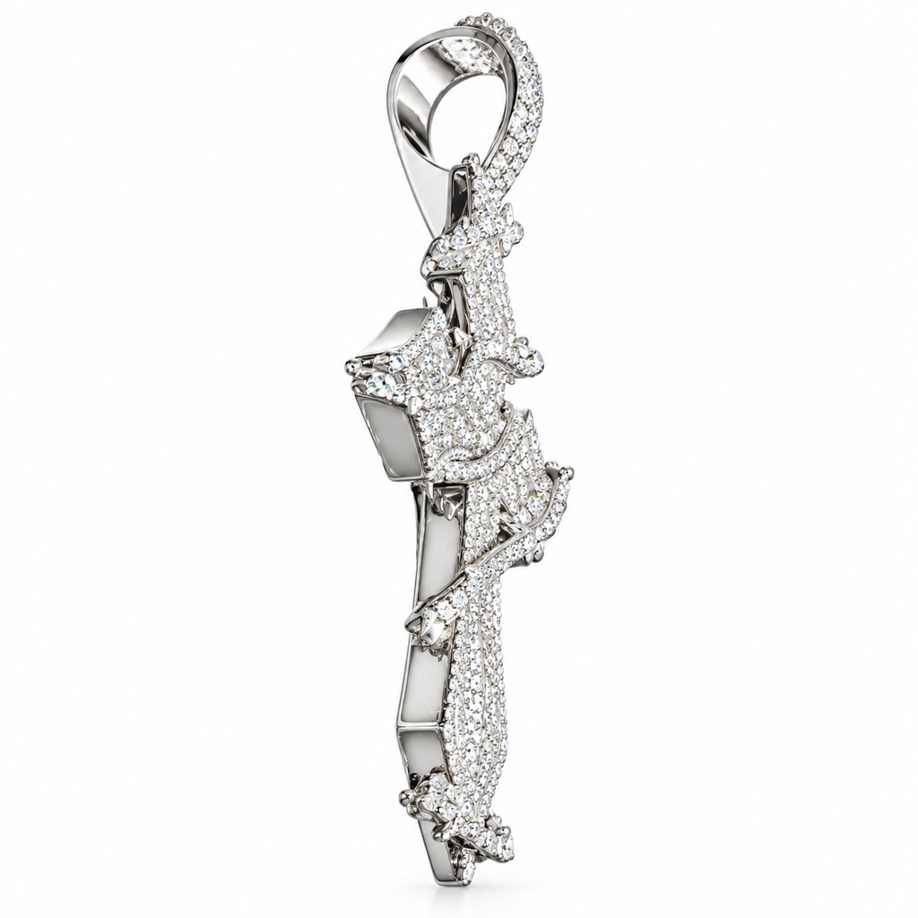 6.35 CTW Lab Grown Diamond Cross Pendant – 3 Inch Iced Out Silver Cross for Men & Women
