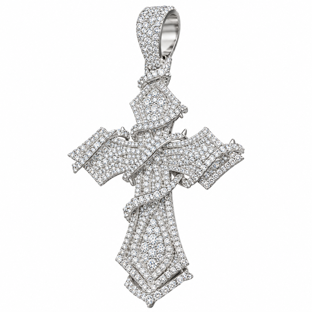 6.35 CTW Lab Grown Diamond Cross Pendant – 3 Inch Iced Out Silver Cross for Men & Women