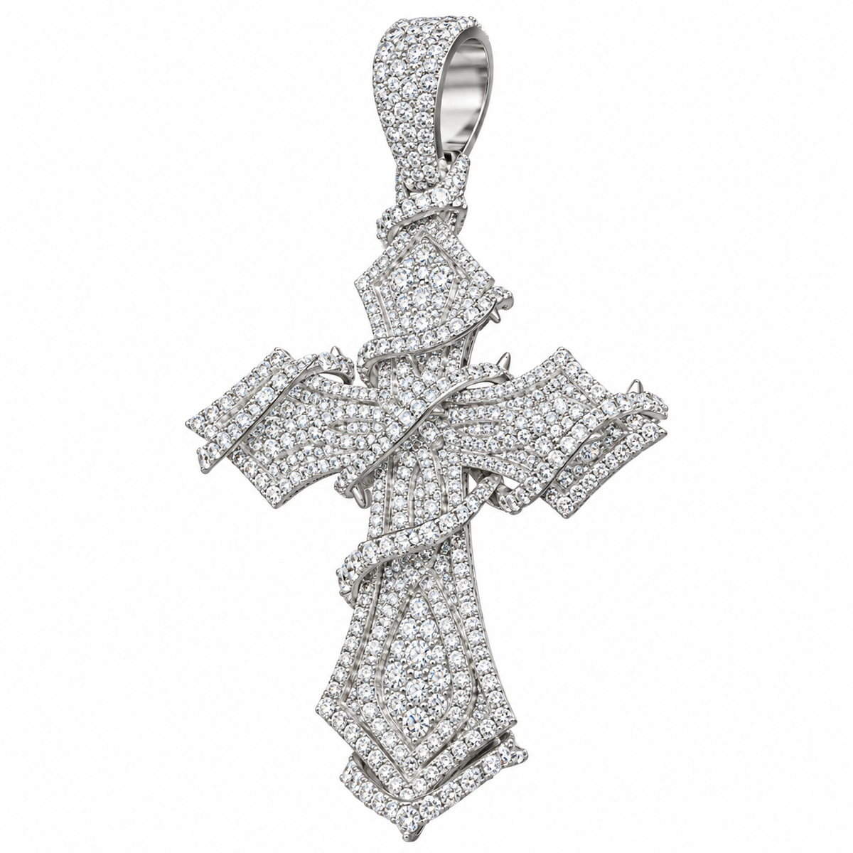 6.35 CTW Lab Grown Diamond Cross Pendant – 3 Inch Iced Out Silver Cross for Men & Women