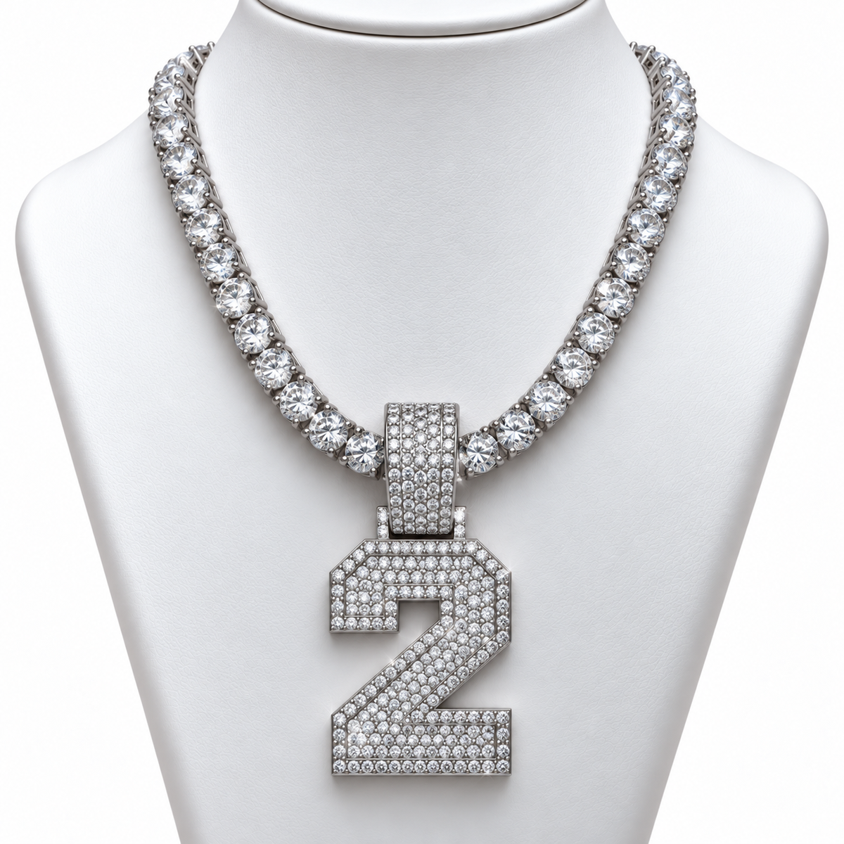 5MM VVS Moissanite Tennis Chain + Custom Number Pendant | 925 Silver