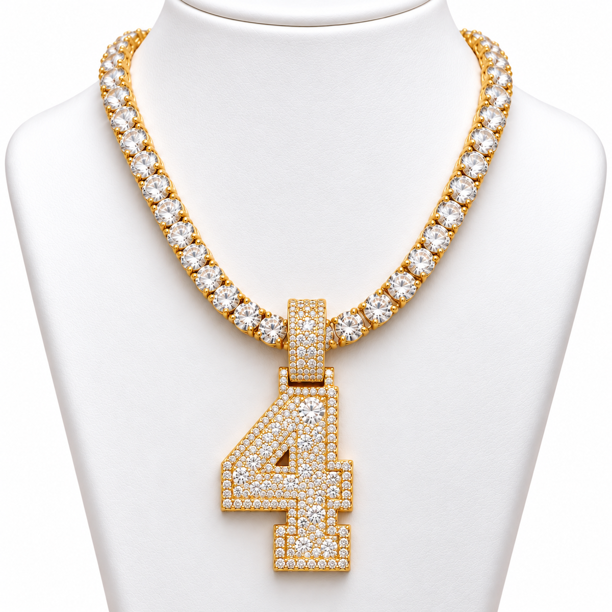 5MM VVS Moissanite Tennis Chain + Custom Number Pendant | 925 Silver