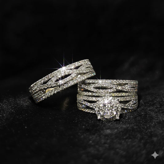Diamond Wedding Trio Set Ring 1.89 ctw 14K Yellow Gold