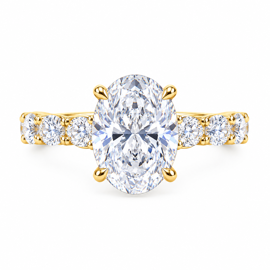 14KT Yellow Gold Oval Lab-Grown Diamond Engagement Ring – 7.20 CTW