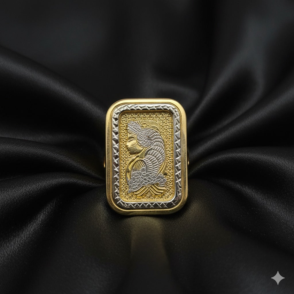 10K Two-Tone Gold Fortuna Ring – Bold Rectangle Statement Ring for Men