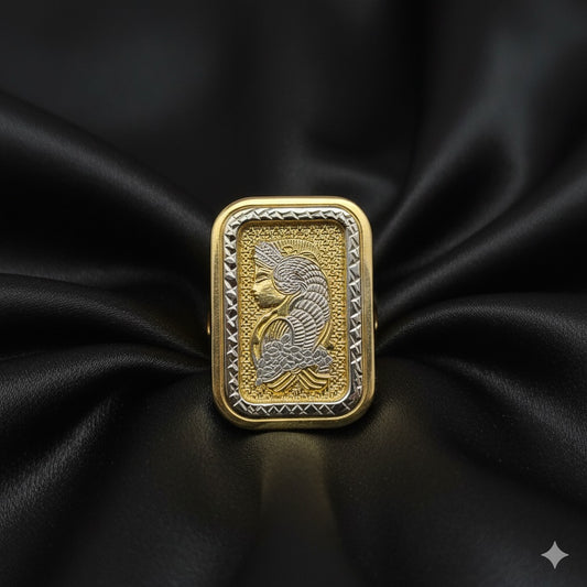 10K Two-Tone Gold Fortuna Ring – Bold Rectangle Statement Ring for Men