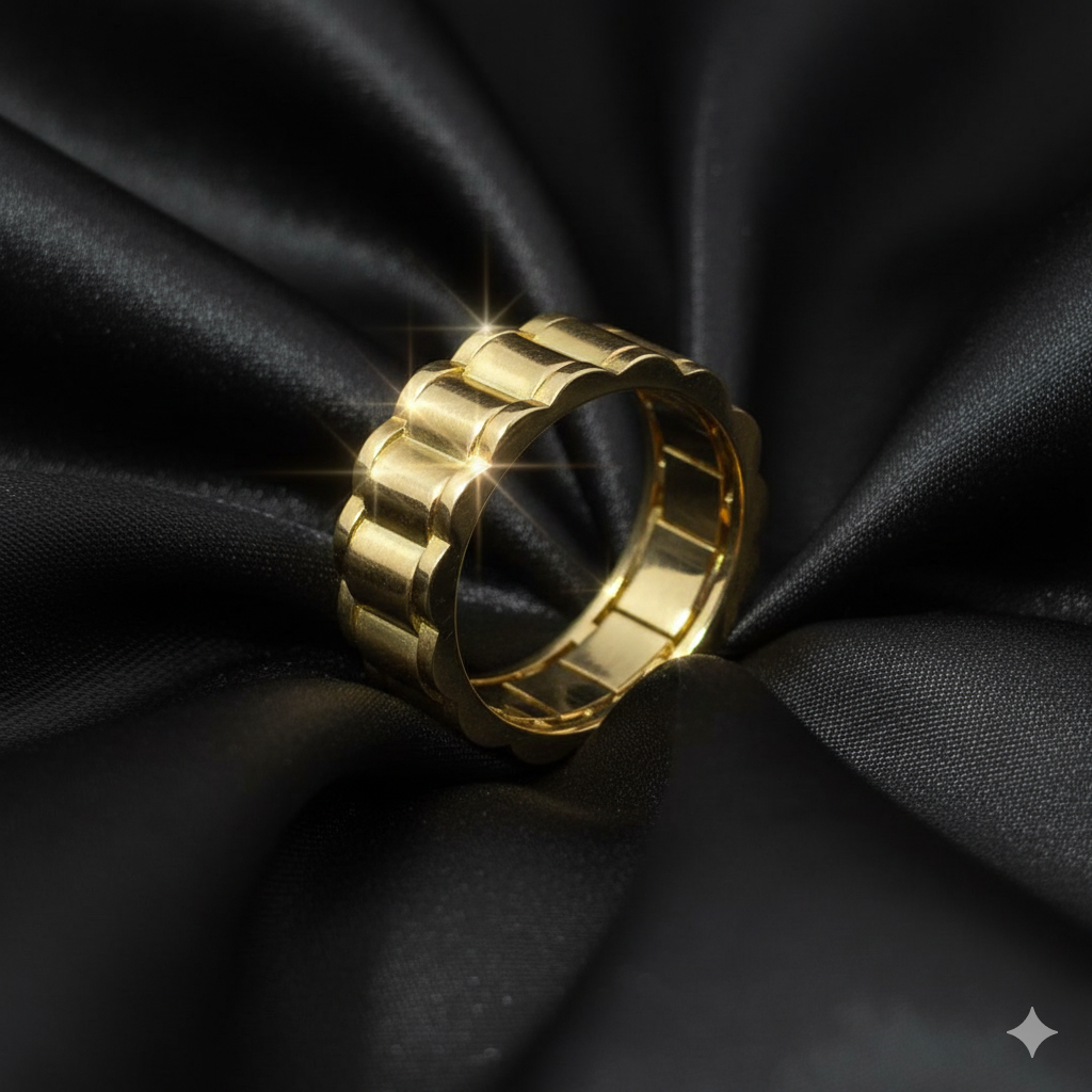 10K Gold Link Style Ring for Men – Classic Watch Band-Inspired Design