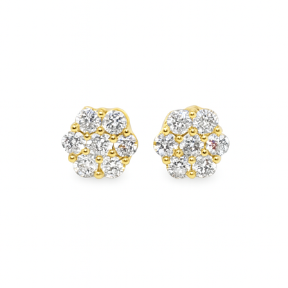 10K Yellow Gold 0.63 ctw Diamond Flower Cluster Earrings | Timeless Floral Design | Jewelry Palace